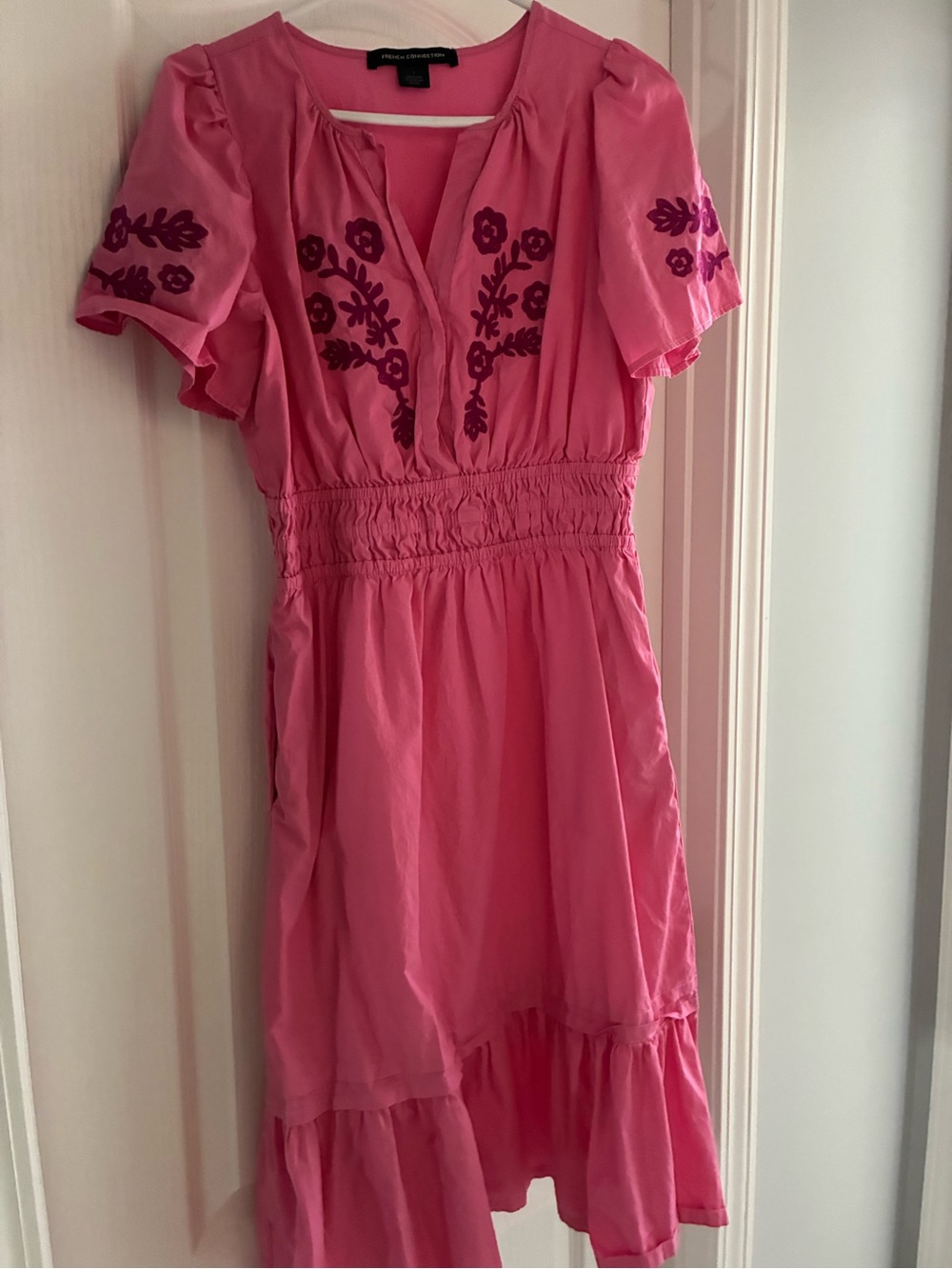 French Connection Pink Dress with Dark Pink Floral Accents